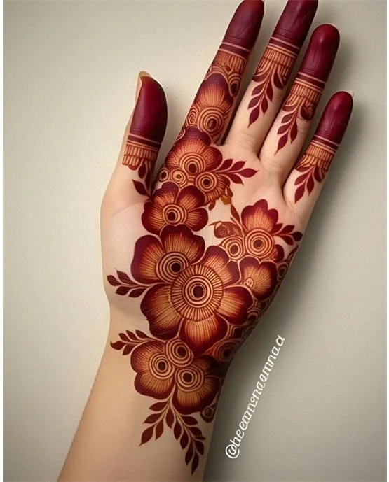 Grid Bangle Touch Blending Into Front Hand Mehndi Design